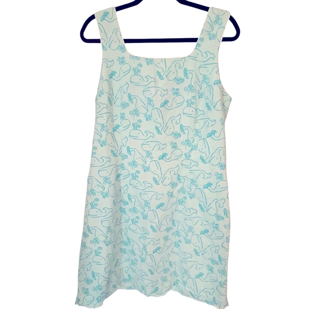 Vintage Lilly Pulitzer Mini Shift Dress Blue Whale Print Women’s 12 Resortwear